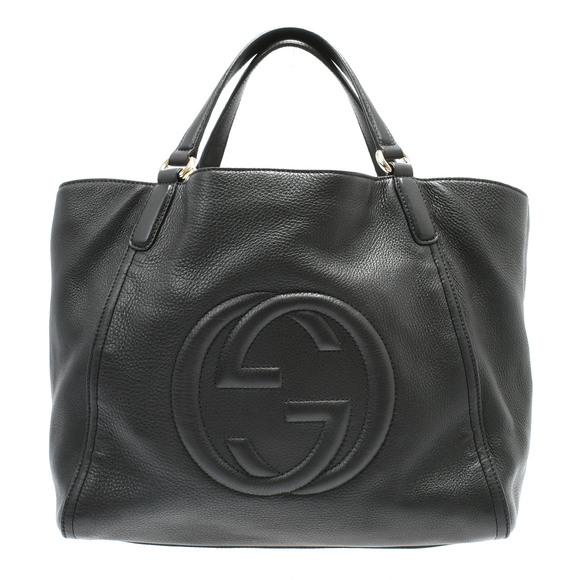 Gucci Soho Interlocking GG Tote Bag Black Leather Handbag - Picture 1 of 9